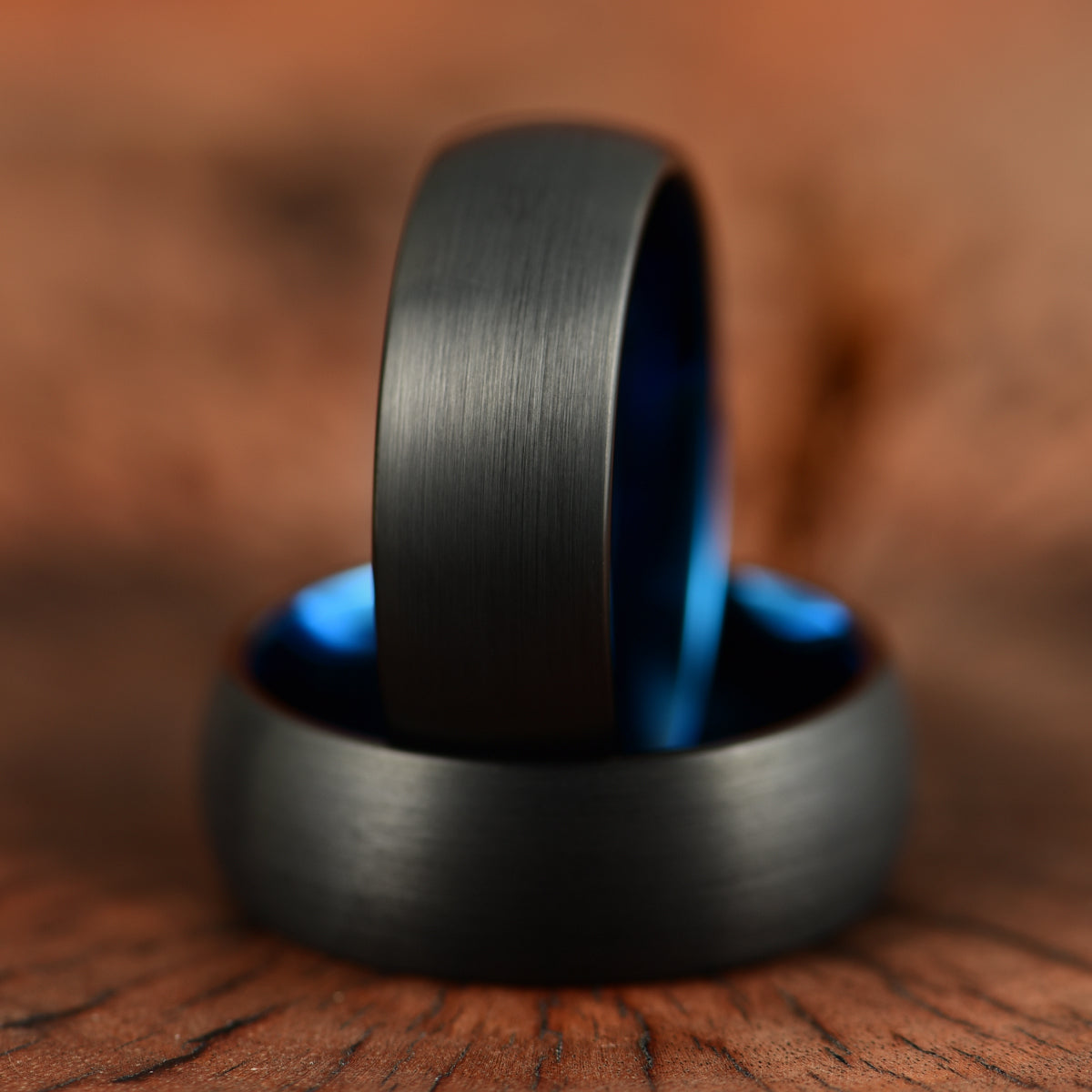 Black Tungsten Blue Inlay Pristine Passion Men's Wedding Band 8MM - PRISTINE RINGS