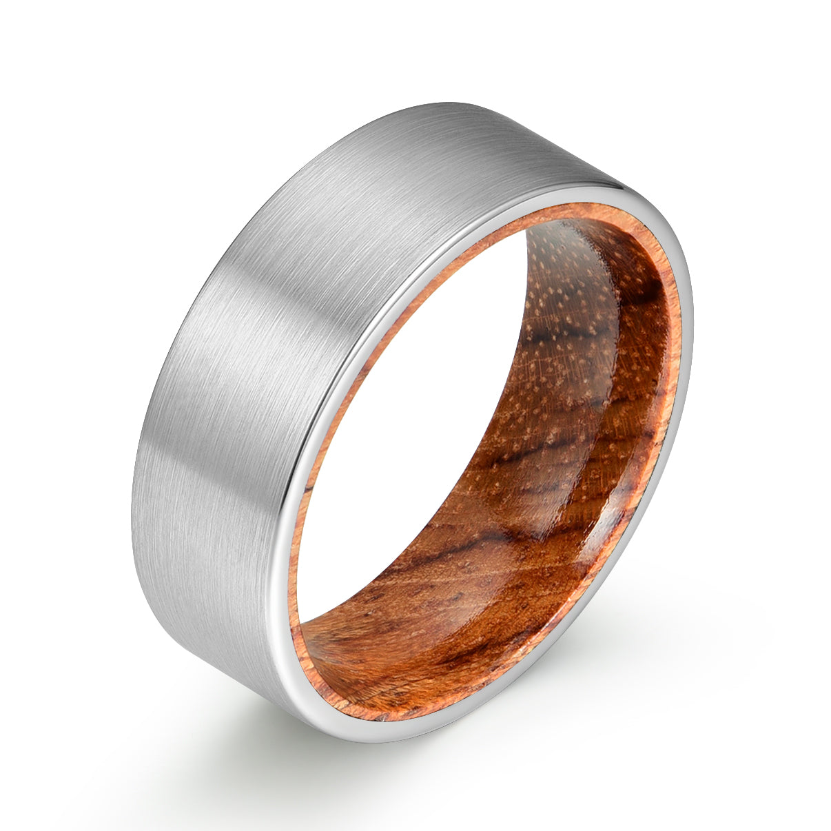 Matte Grey Flat Titanium Rose Wood Men's Wedding Band 8MM - PRISTINE RINGS