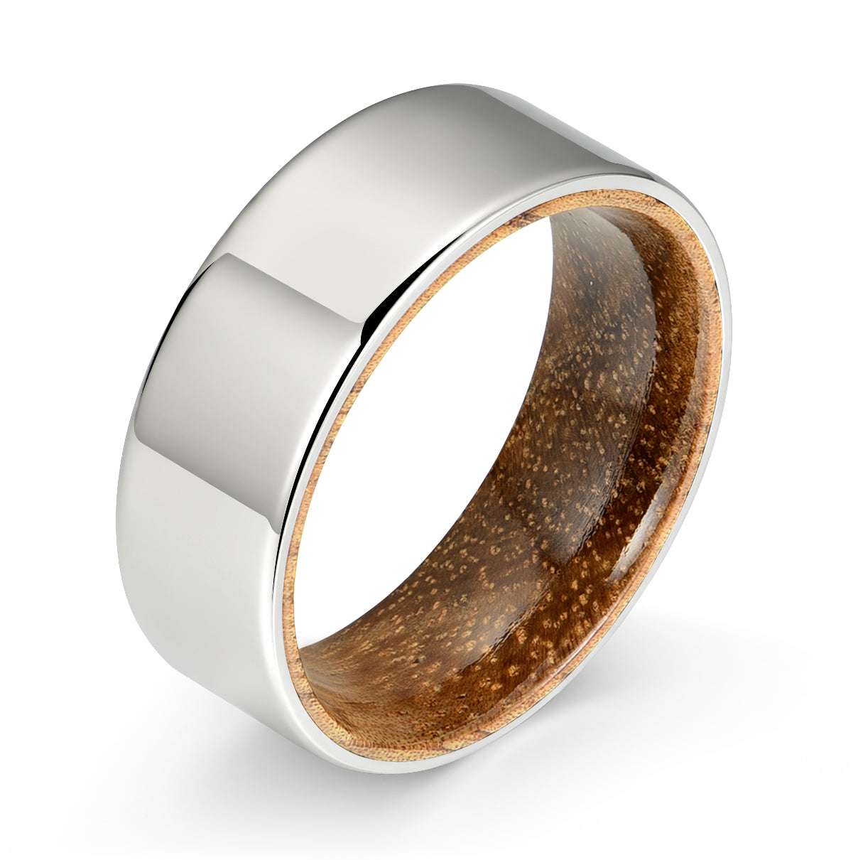 Polished Silver Tungsten Koa Wood Men's Wedding Band 8MM - PRISTINE RINGS