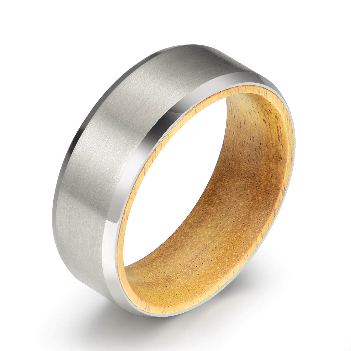 Beveled Titanium Koa Wood Men's Wedding Band 8MM - PRISTINE RINGS