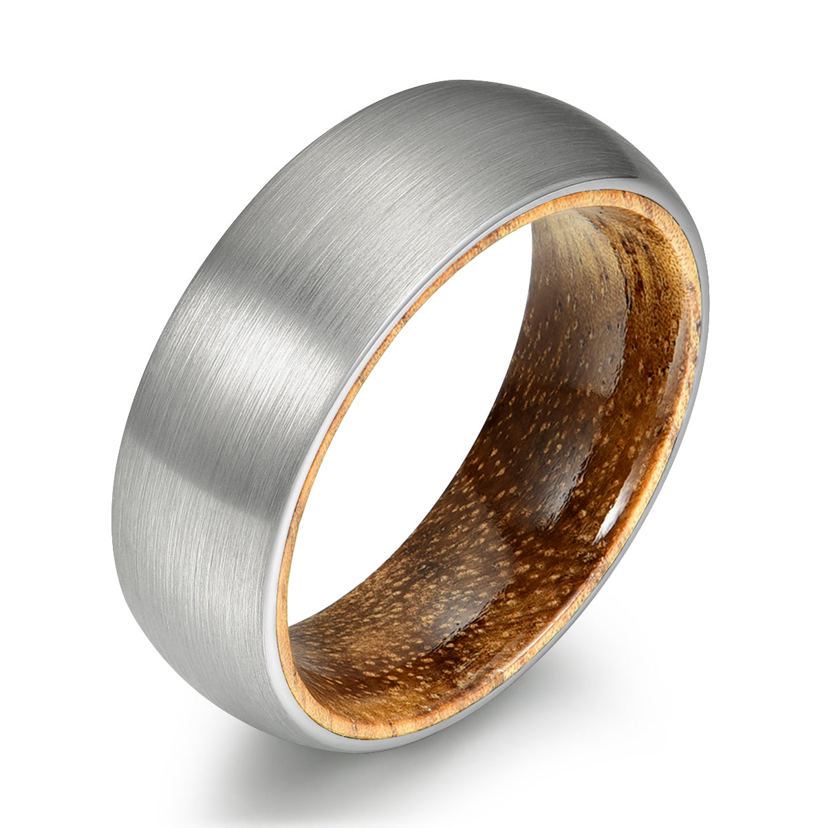 Matte Grey Flat Titanium Koa Wood Men's Wedding Band 8MM - PRISTINE RINGS