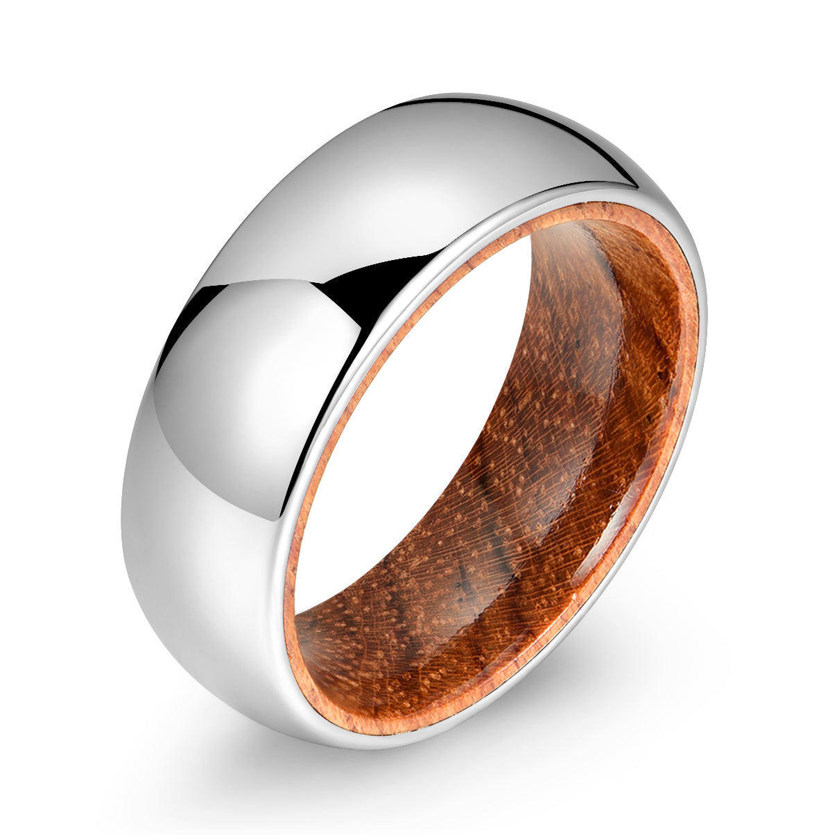 Rounded Polished Silver Tungsten Rosewood Men's Wedding Band 8MM - PRISTINE RINGS