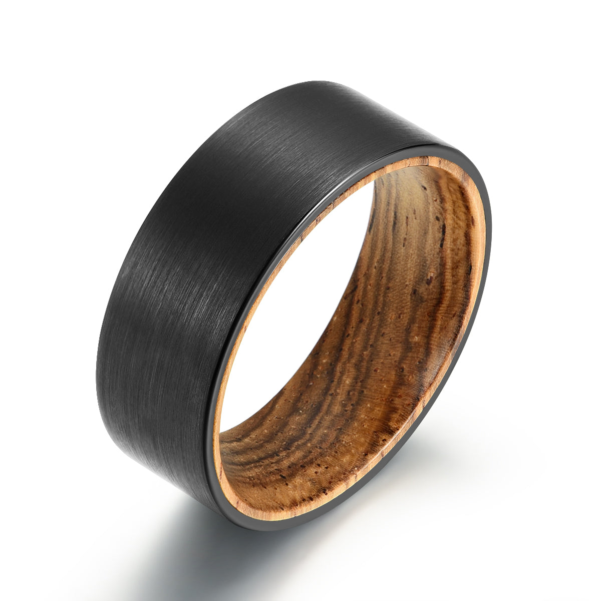 Black Tungsten Zebra Wood Men's Wedding Band 8MM - PRISTINE RINGS