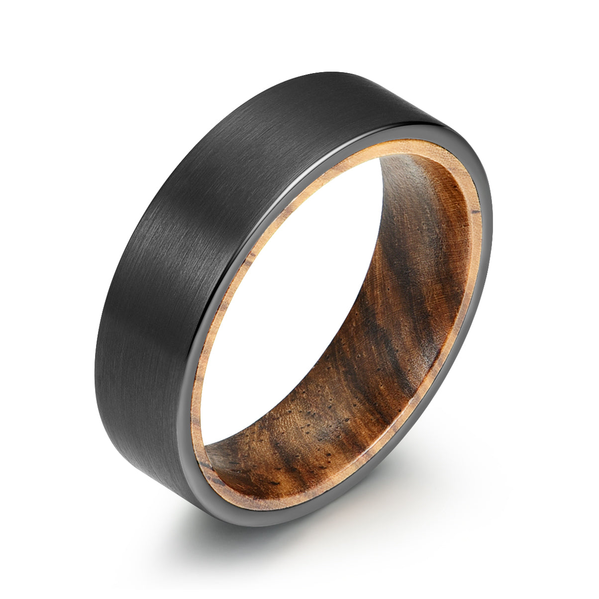 Black Tungsten Zebra Wood Men's Wedding Band 6MM