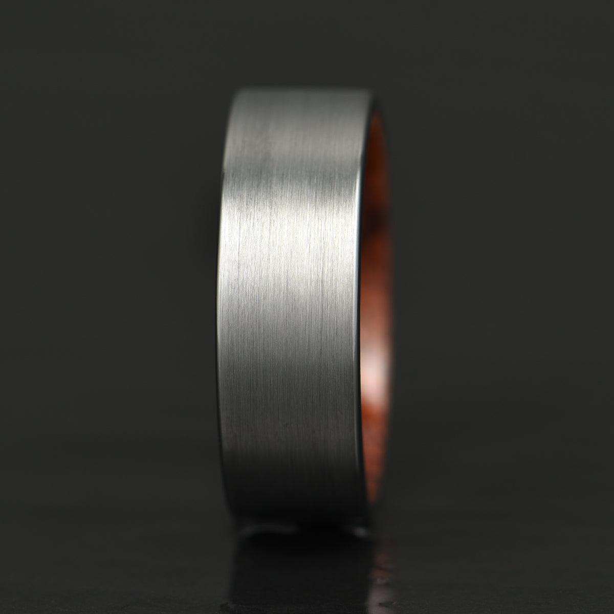 Matte Grey Flat Titanium Rose Wood Men's Wedding Band 8MM - PRISTINE RINGS