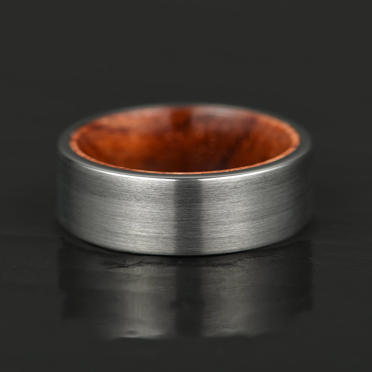 Matte Grey Flat Titanium Rose Wood Men's Wedding Band 8MM - PRISTINE RINGS