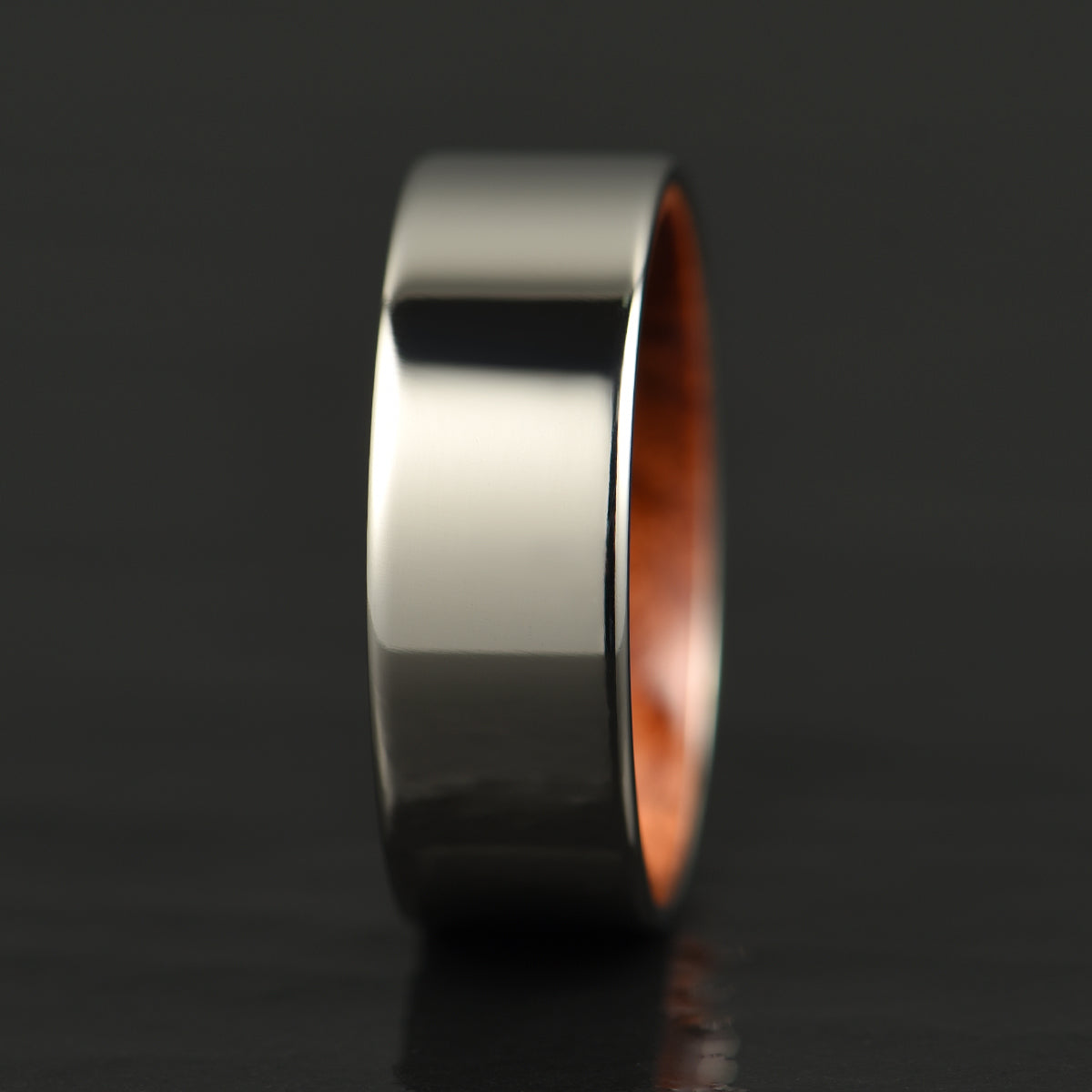 Flat Polished Silver Tungsten Rosewood Men's Wedding Band 8MM - PRISTINE RINGS