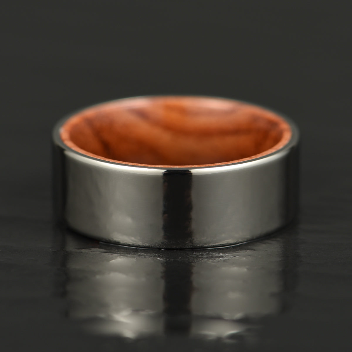 Flat Polished Silver Tungsten Rosewood Men's Wedding Band 8MM - PRISTINE RINGS