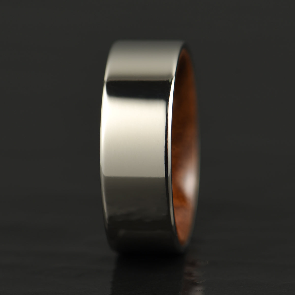 Polished Silver Tungsten Koa Wood Men's Wedding Band 8MM - PRISTINE RINGS