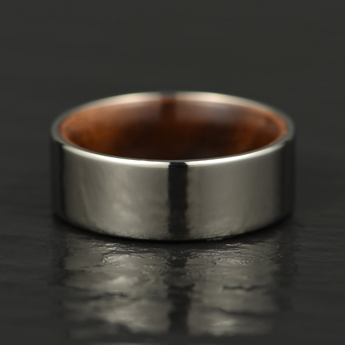 Flat Glossy Silver Tungsten Walnut Wood Men's Wedding Band 8MM - PRISTINE RINGS