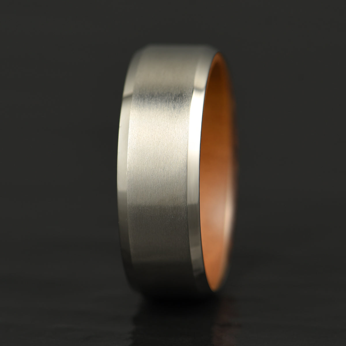 Beveled Titanium Koa Wood Men's Wedding Band 8MM - PRISTINE RINGS