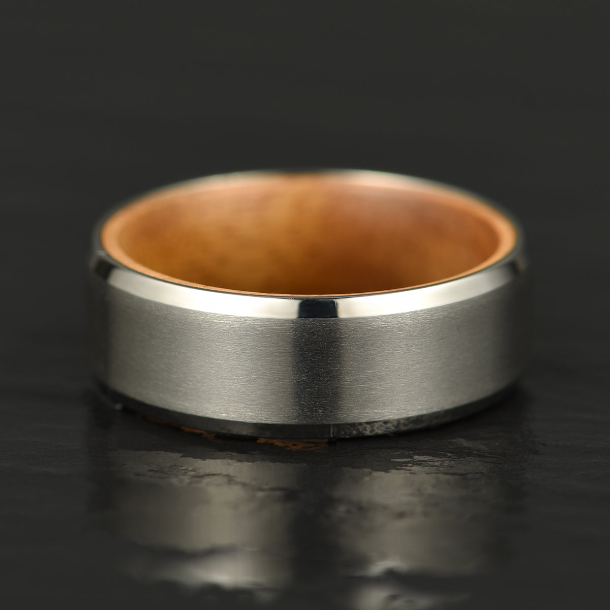 Beveled Titanium Koa Wood Men's Wedding Band 8MM - PRISTINE RINGS