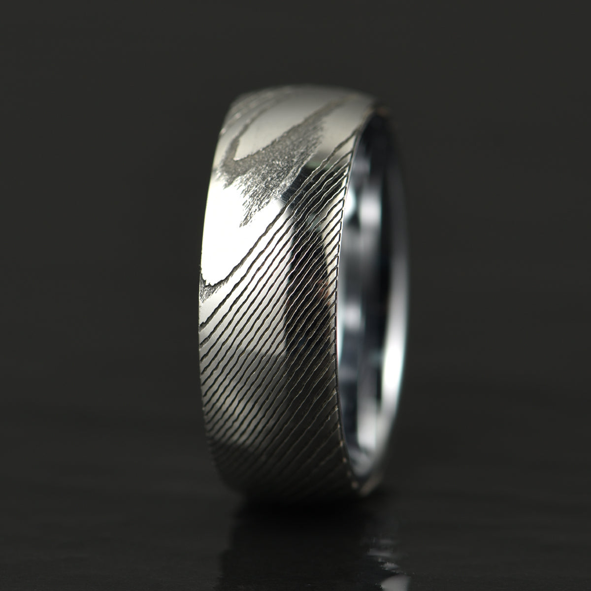 Damascus Steel Glossy Tungsten Men's Wedding Band 8MM