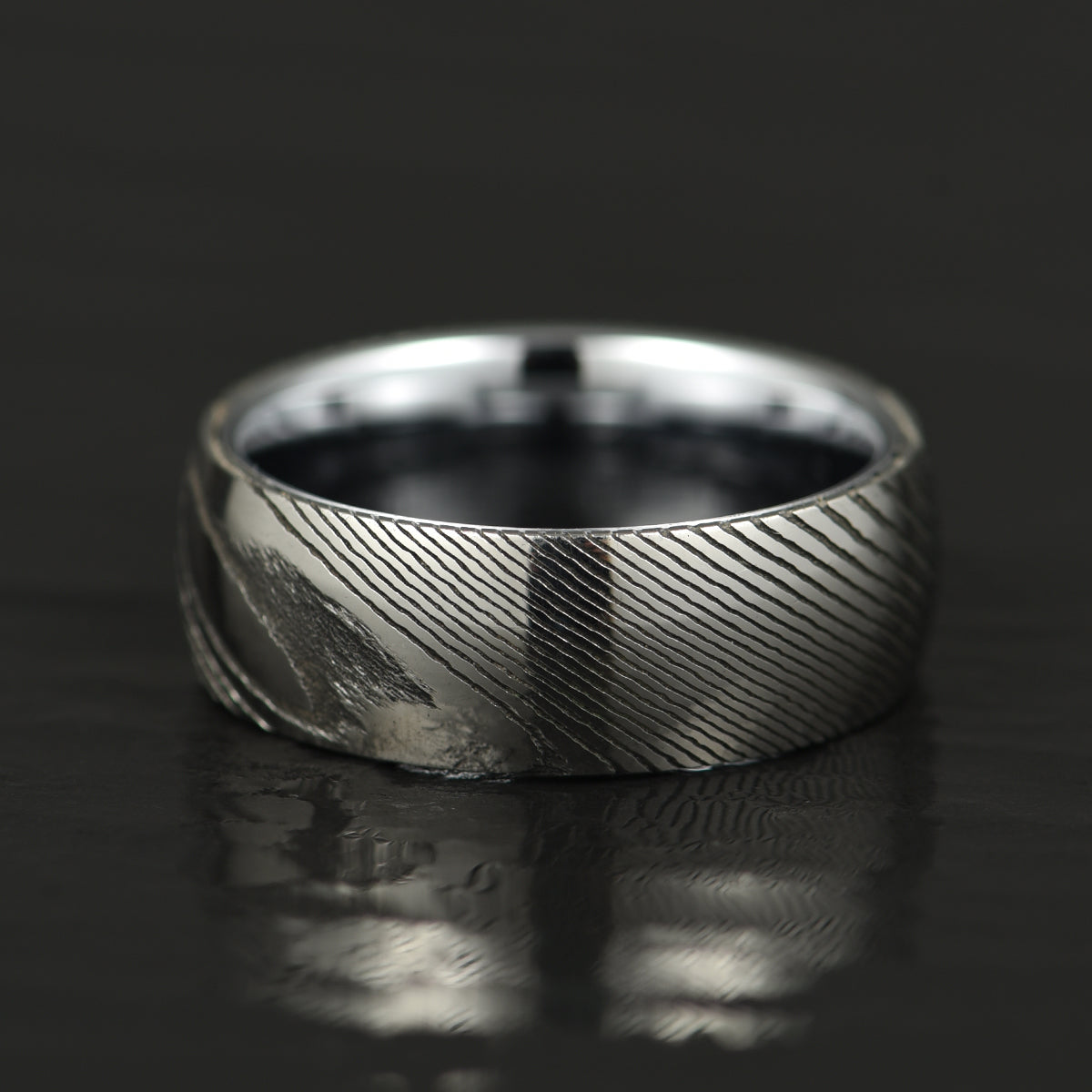 Damascus Steel Glossy Tungsten Men's Wedding Band 8MM