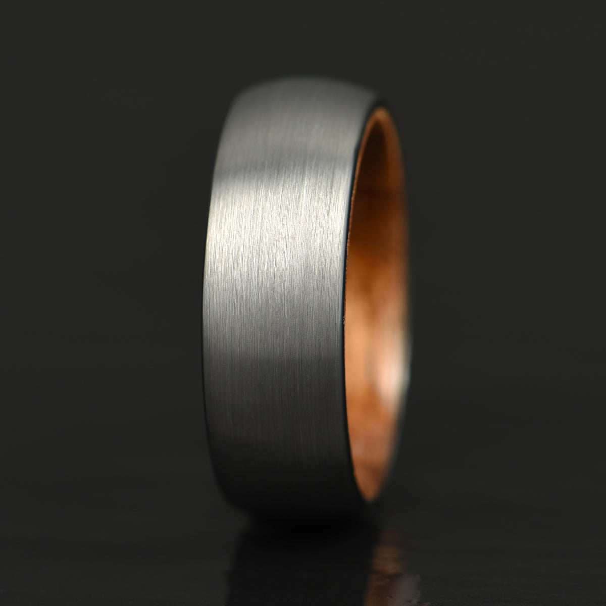 Matte Grey Flat Titanium Koa Wood Men's Wedding Band 8MM - PRISTINE RINGS
