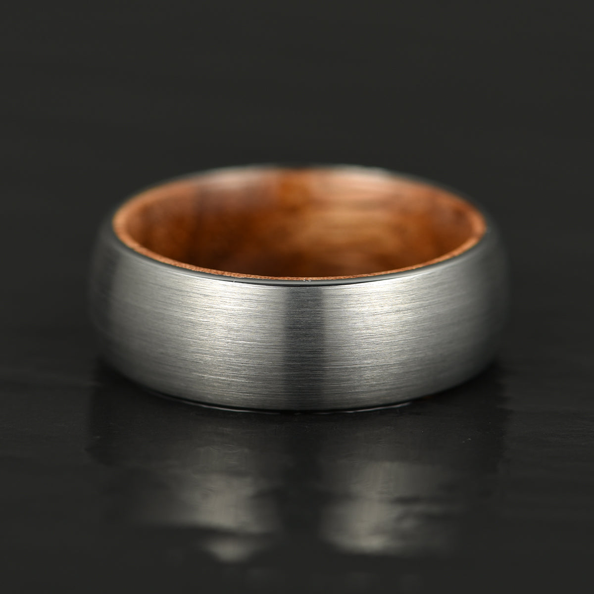 Matte Grey Flat Titanium Koa Wood Men's Wedding Band 8MM - PRISTINE RINGS