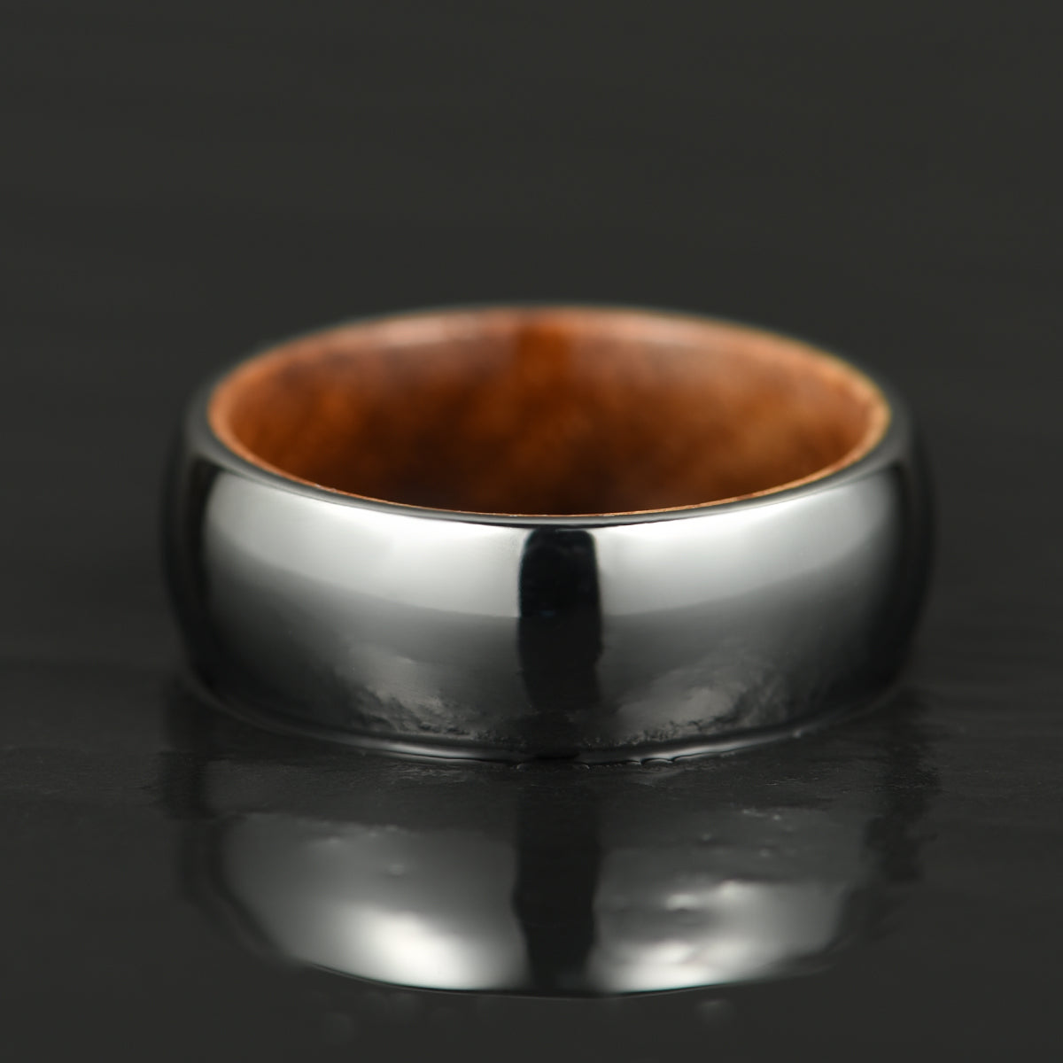 Rounded Comfort Fit Polished Silver Titanium Koa Wood Men's Wedding Band 8MM - PRISTINE RINGS