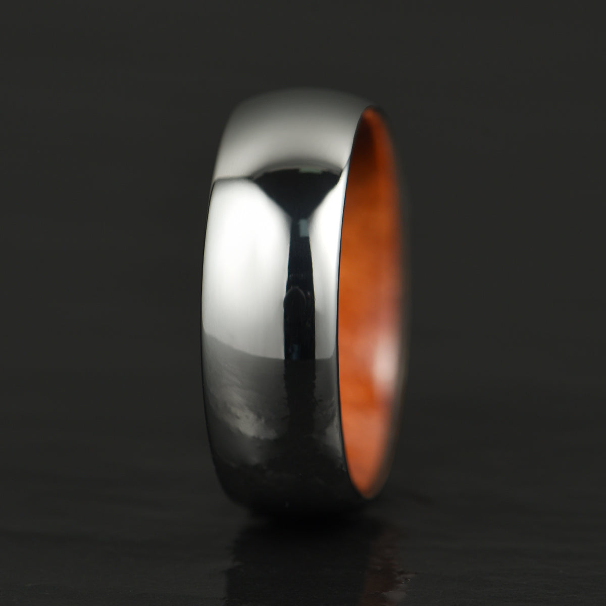 Rounded Polished Silver Tungsten Rosewood Men's Wedding Band 8MM - PRISTINE RINGS