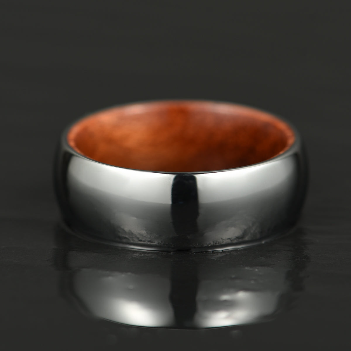 Rounded Polished Silver Tungsten Rosewood Men's Wedding Band 8MM - PRISTINE RINGS