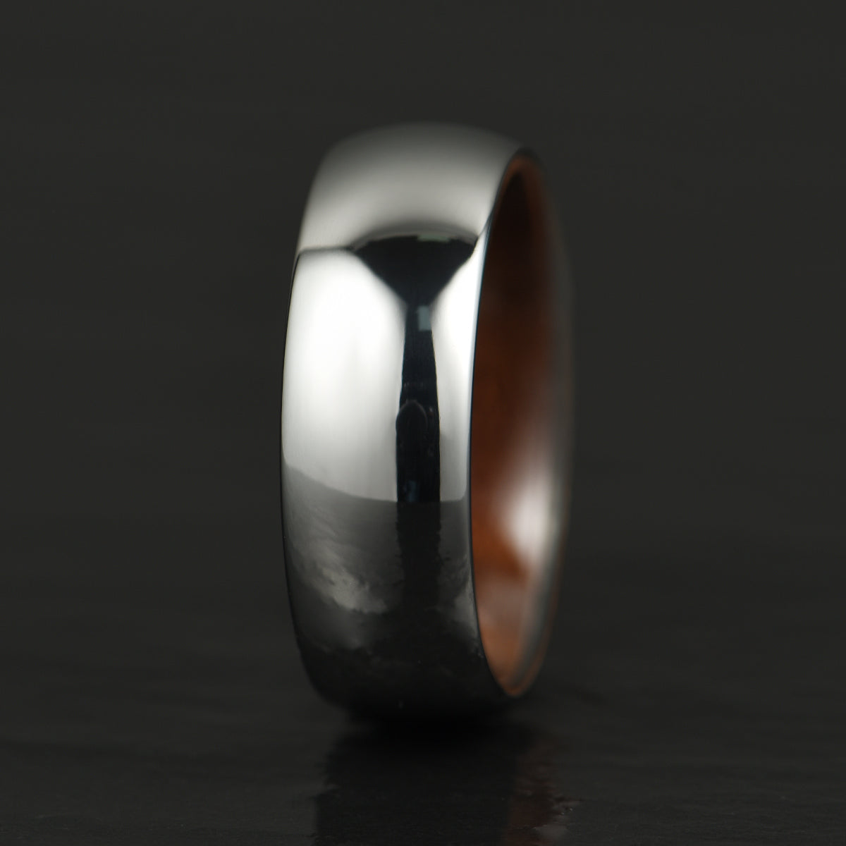 Rounded Glossy Silver Tungsten Walnut Wood Men's Wedding Band 8MM - PRISTINE RINGS