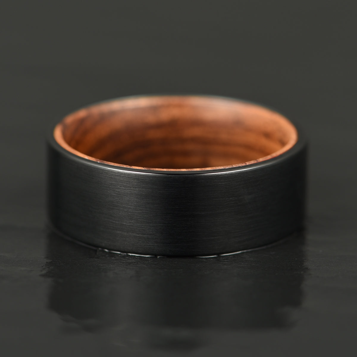 Black Tungsten Zebra Wood Men's Wedding Band 8MM - PRISTINE RINGS