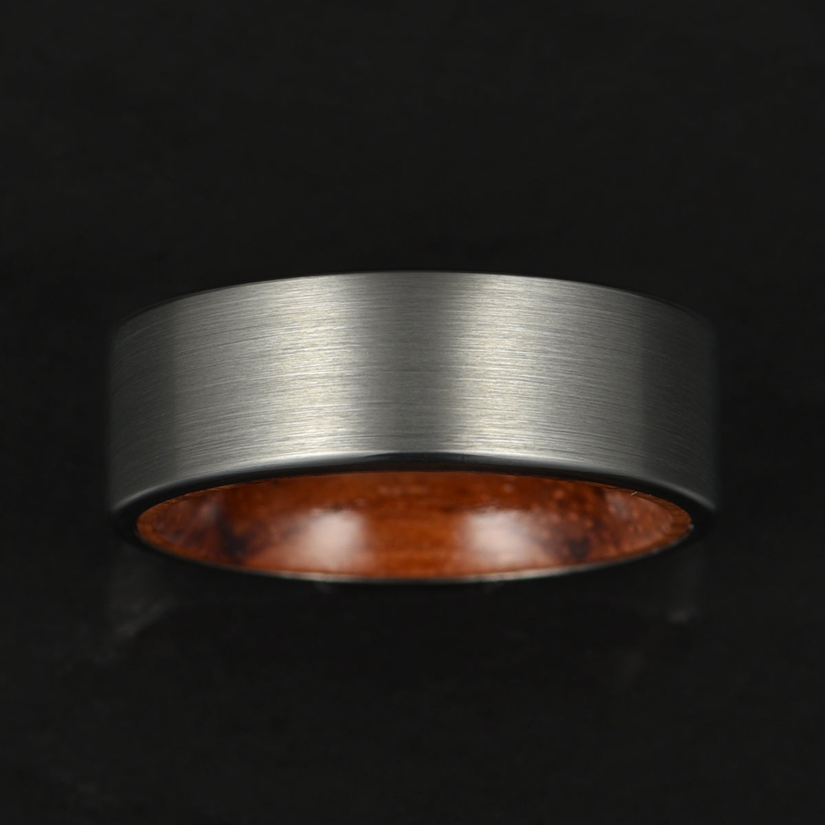Matte Grey Flat Titanium Rose Wood Men's Wedding Band 8MM - PRISTINE RINGS