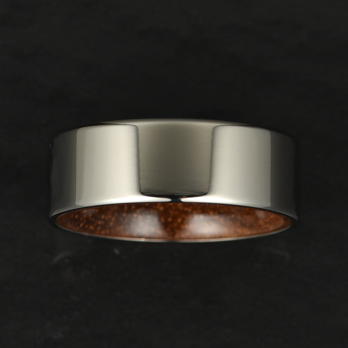 Flat Glossy Silver Tungsten Walnut Wood Men's Wedding Band 8MM - PRISTINE RINGS
