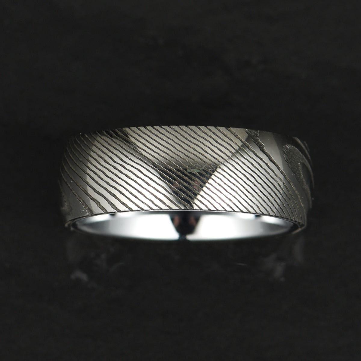 Damascus Steel Glossy Tungsten Men's Wedding Band 8MM