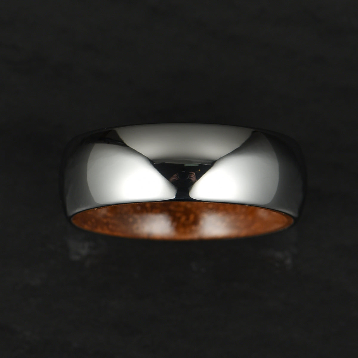 Rounded Comfort Fit Polished Silver Titanium Koa Wood Men's Wedding Band 8MM - PRISTINE RINGS
