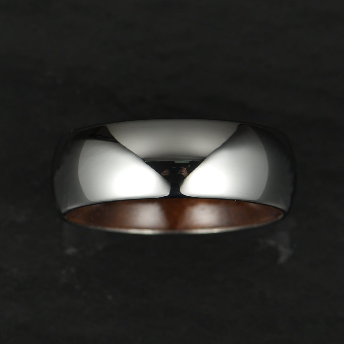 Rounded Glossy Silver Tungsten Walnut Wood Men's Wedding Band 8MM - PRISTINE RINGS
