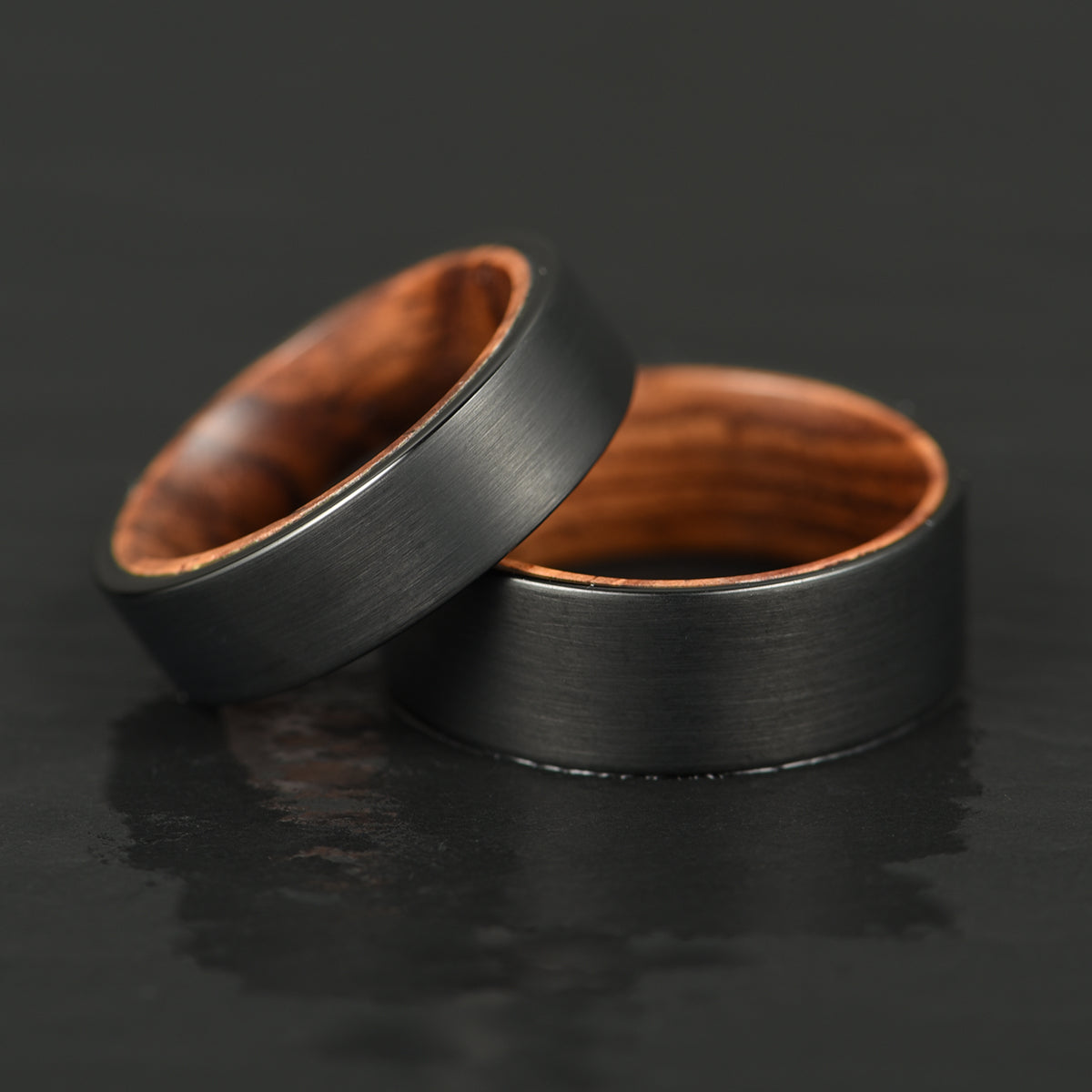 Black Tungsten Zebra Wood Men's Wedding Band 6MM