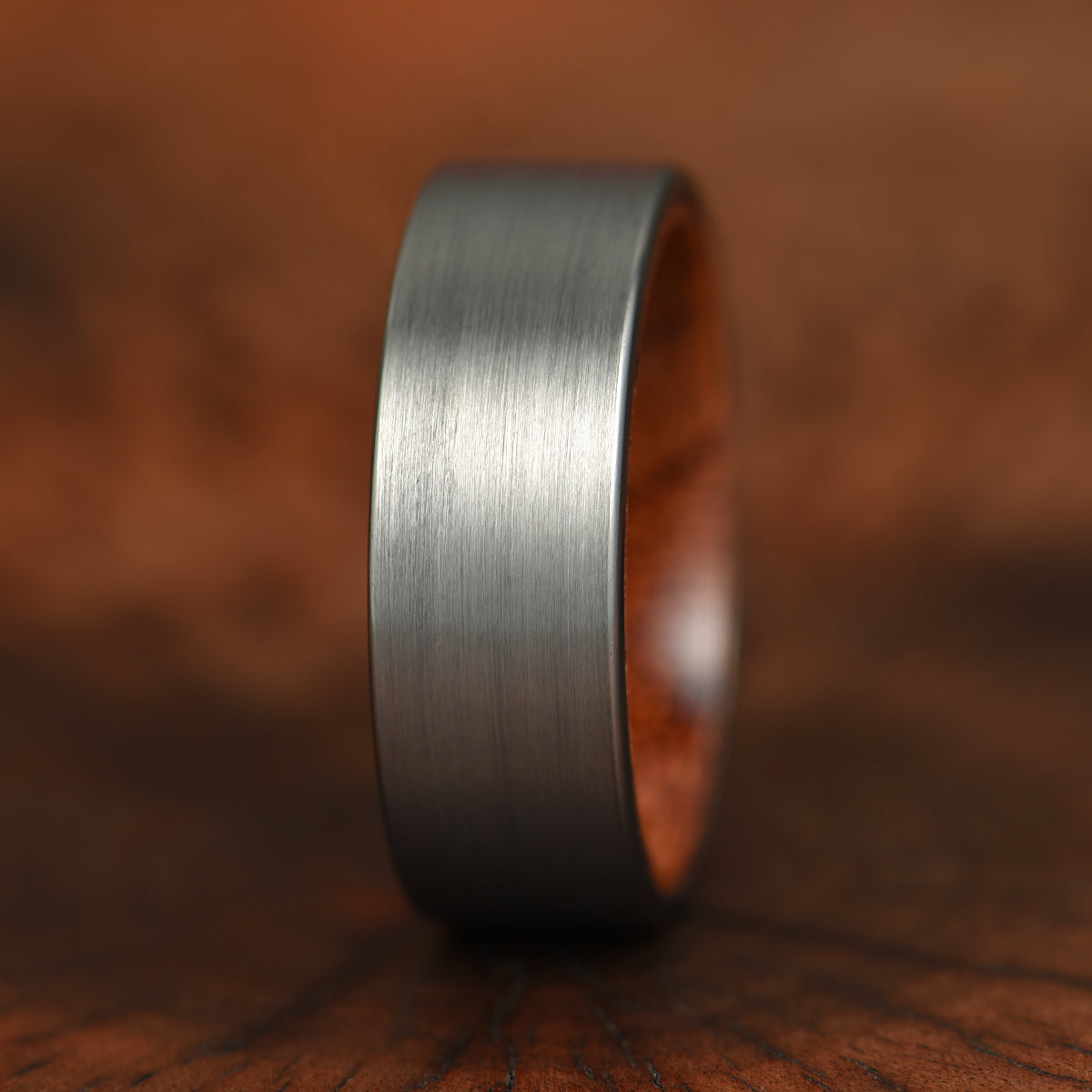 Matte Grey Flat Titanium Rose Wood Men's Wedding Band 8MM - PRISTINE RINGS