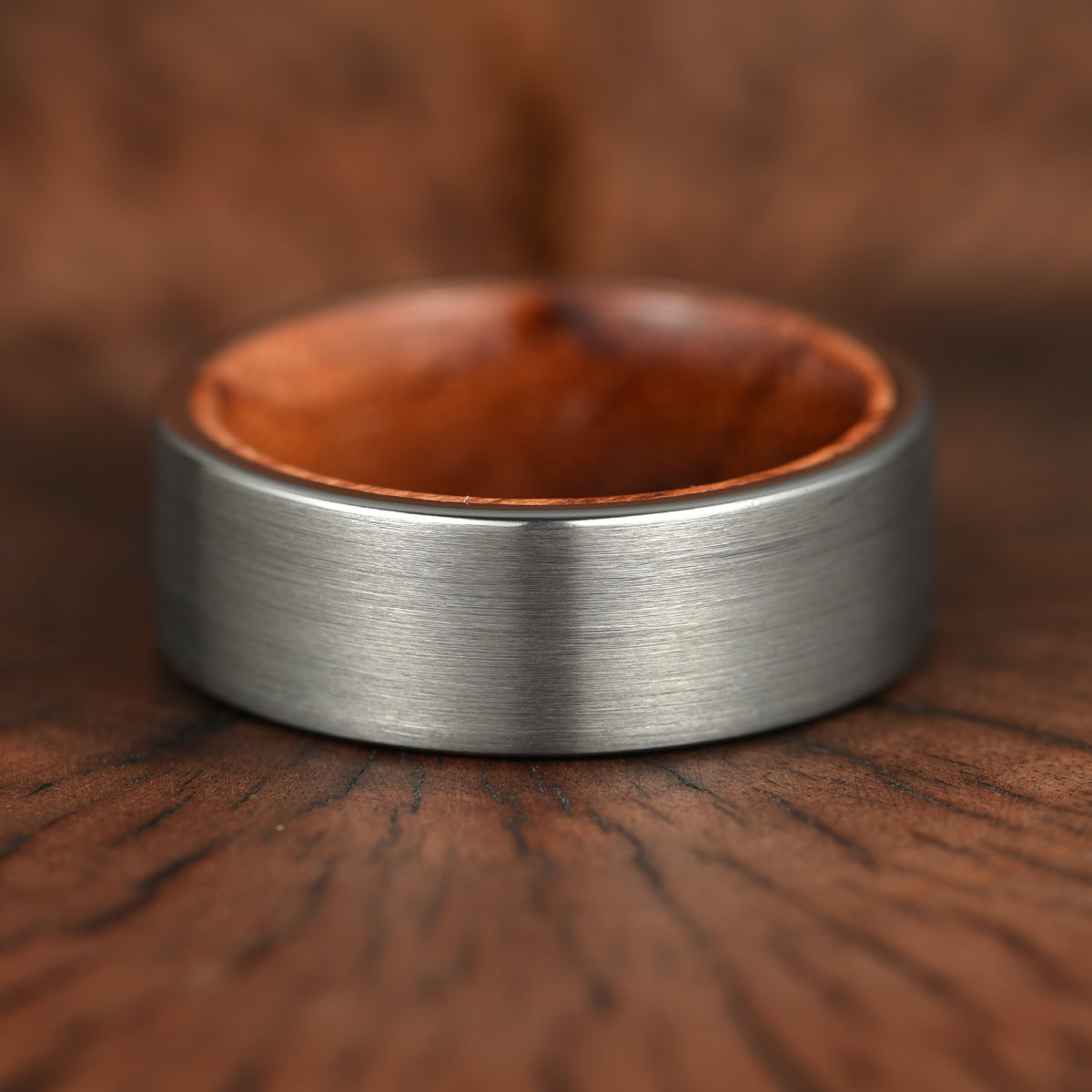 Matte Grey Flat Titanium Rose Wood Men's Wedding Band 8MM - PRISTINE RINGS