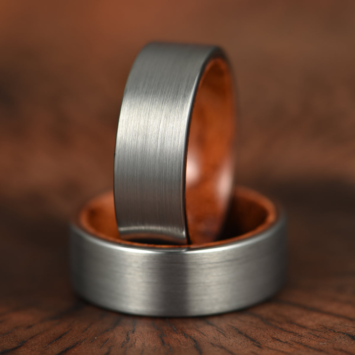 Matte Grey Flat Titanium Rose Wood Men's Wedding Band 8MM - PRISTINE RINGS
