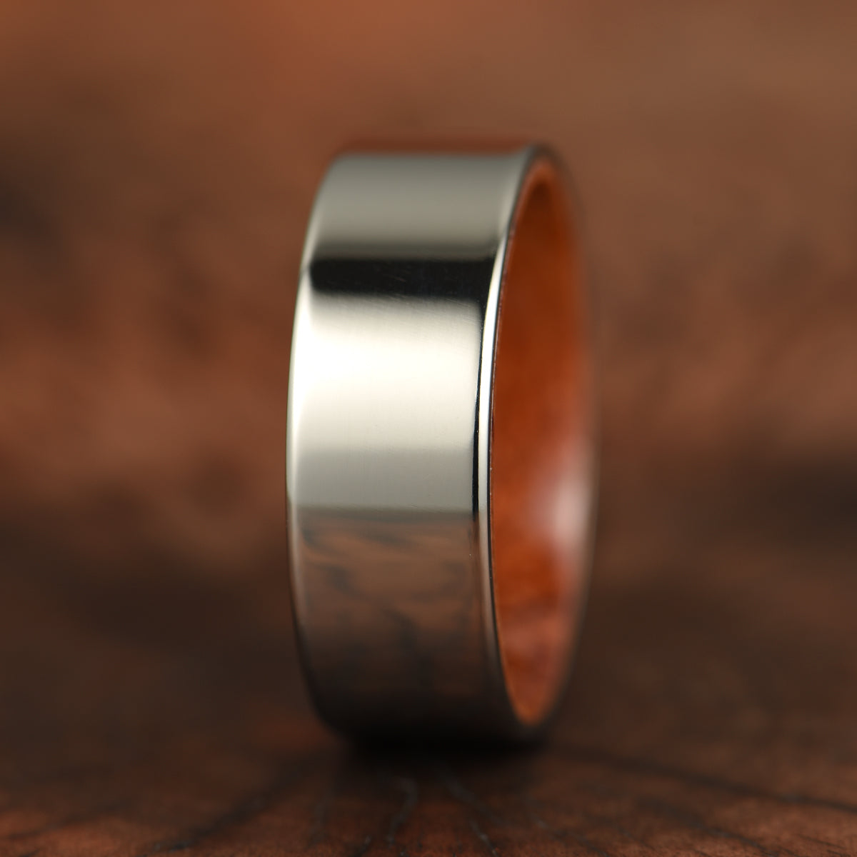 Flat Polished Silver Tungsten Rosewood Men's Wedding Band 8MM - PRISTINE RINGS