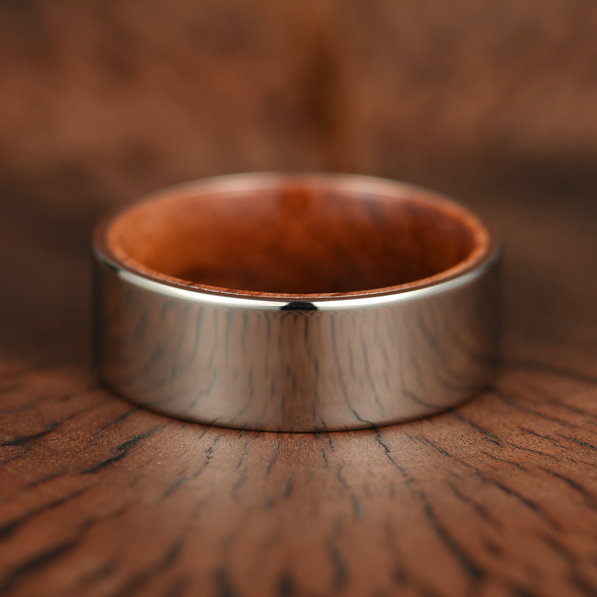 Flat Polished Silver Tungsten Rosewood Men's Wedding Band 8MM - PRISTINE RINGS