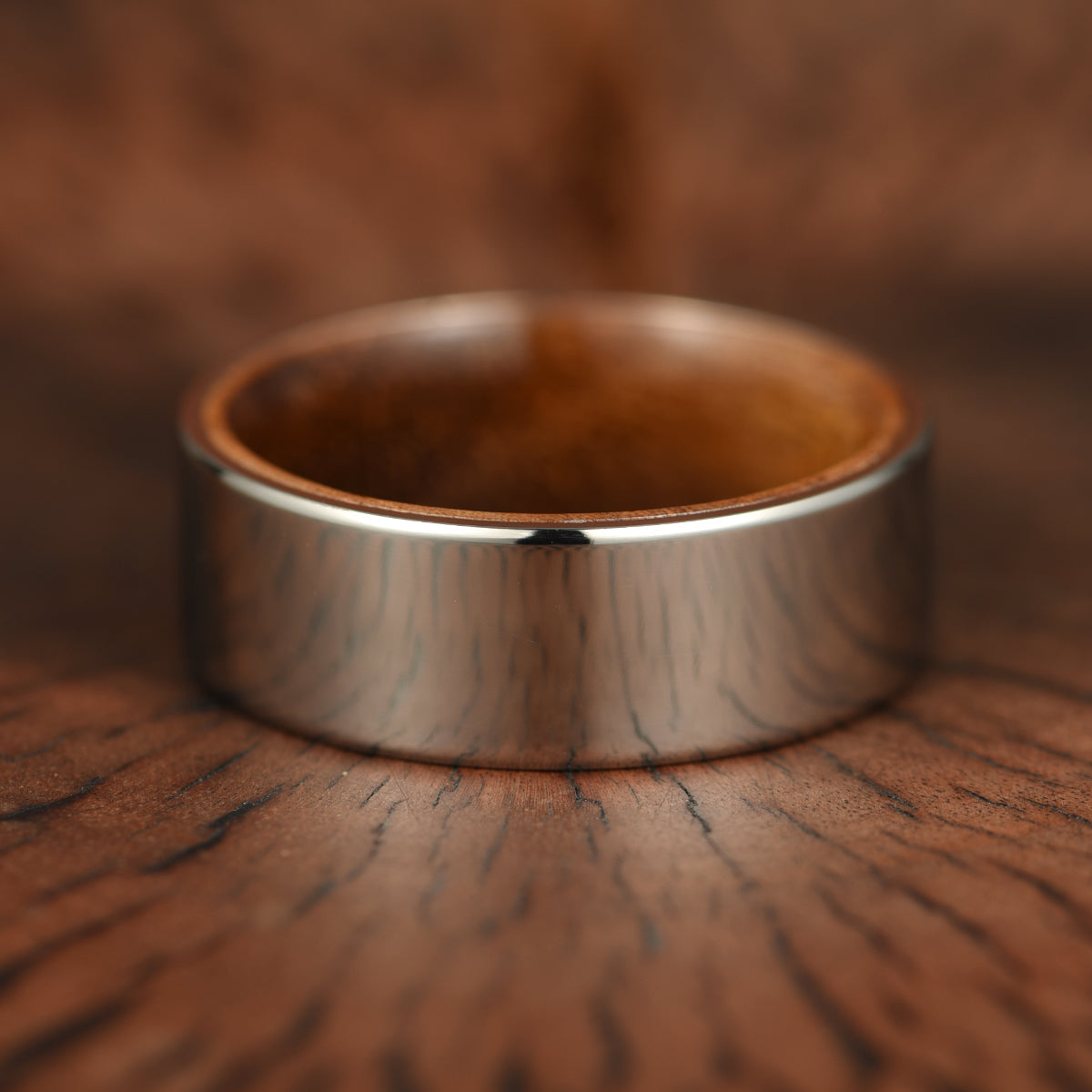 Polished Silver Tungsten Koa Wood Men's Wedding Band 8MM - PRISTINE RINGS