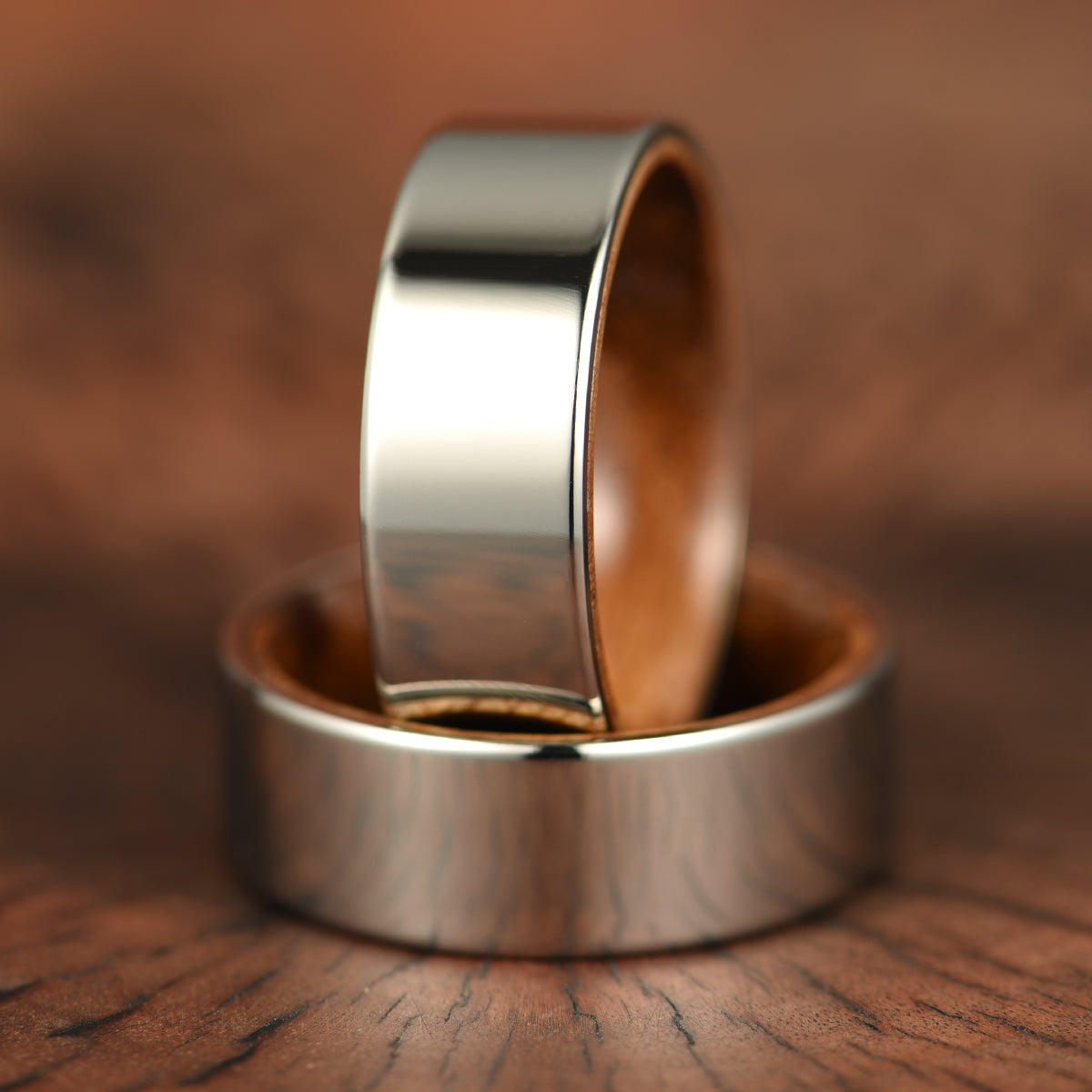 Polished Silver Tungsten Koa Wood Men's Wedding Band 8MM - PRISTINE RINGS
