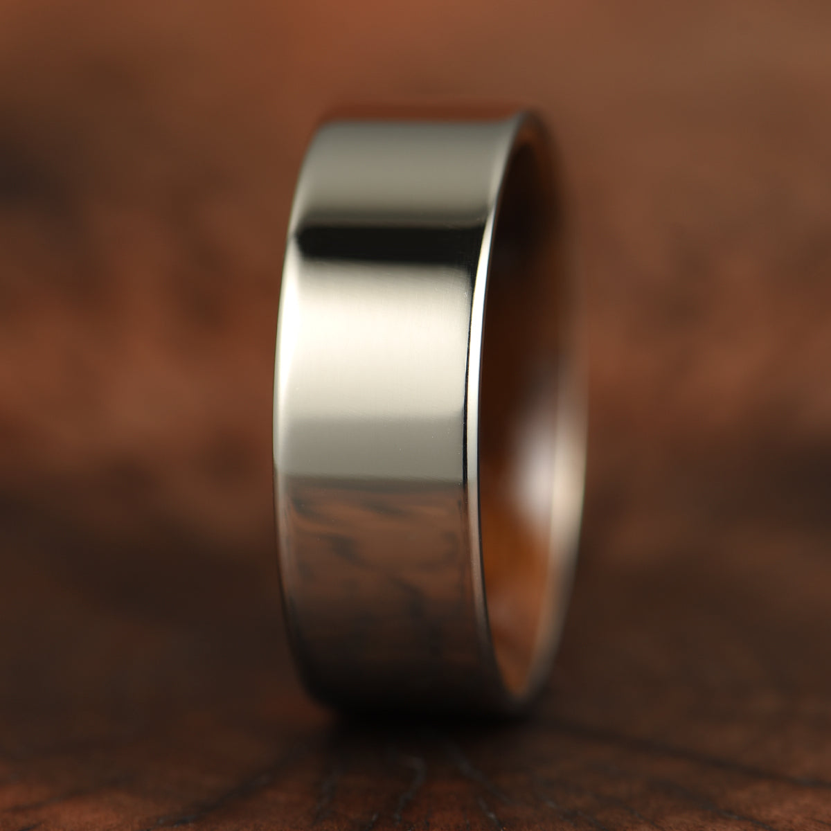 Flat Glossy Silver Tungsten Walnut Wood Men's Wedding Band 8MM - PRISTINE RINGS