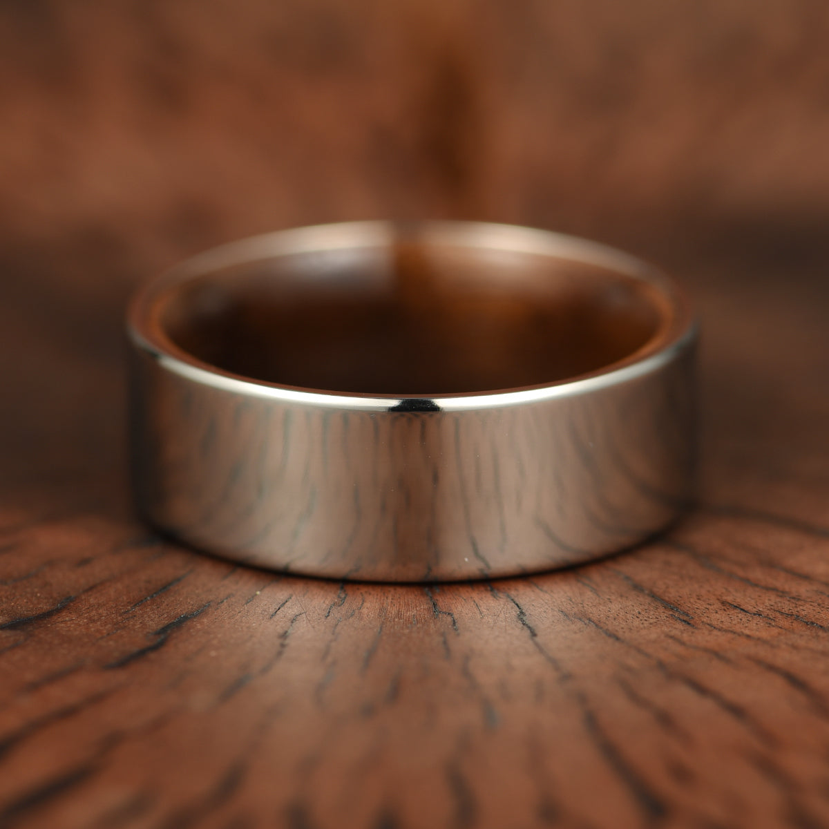 Flat Glossy Silver Tungsten Walnut Wood Men's Wedding Band 8MM - PRISTINE RINGS