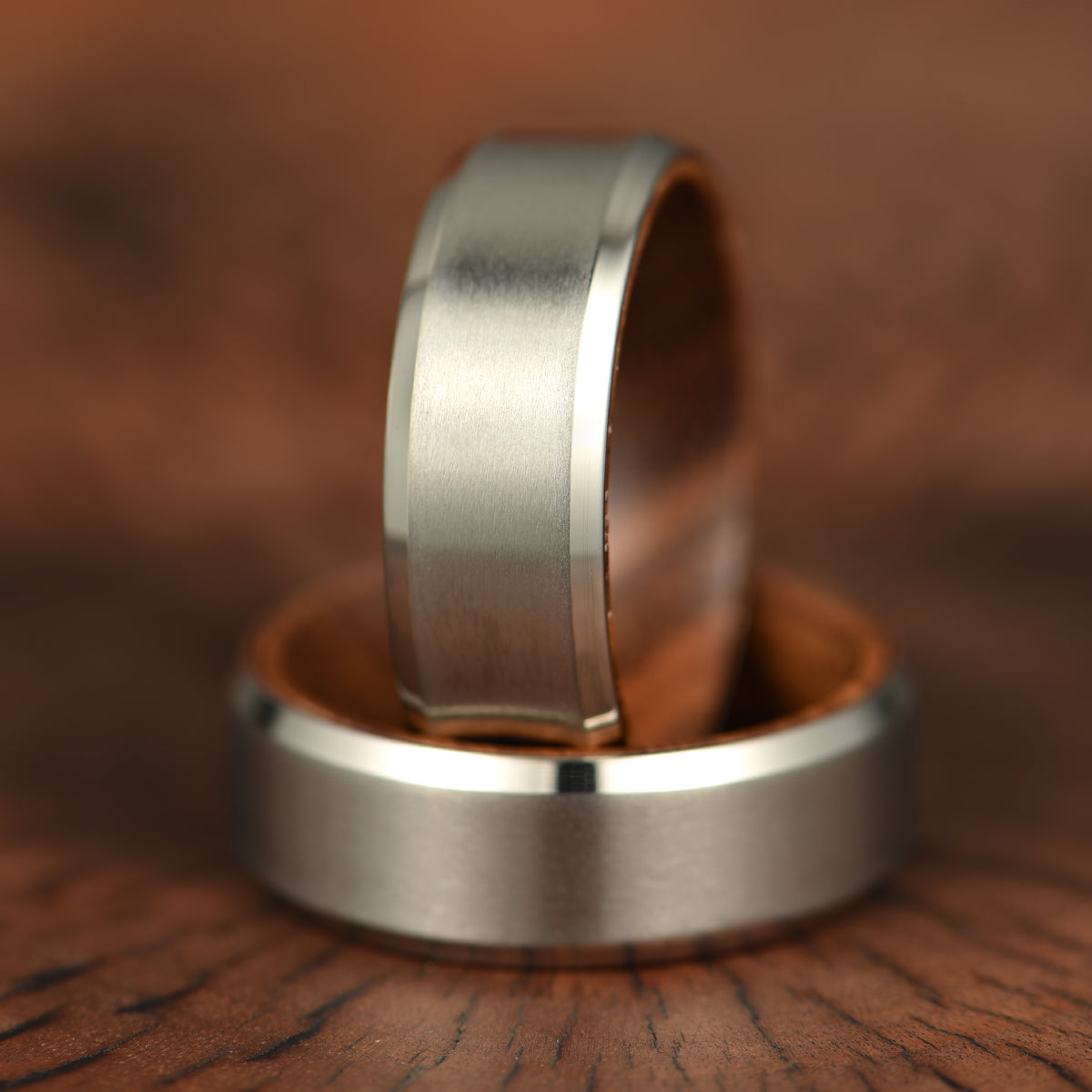 Beveled Titanium Zebra Wood Men's Wedding Band 8MM