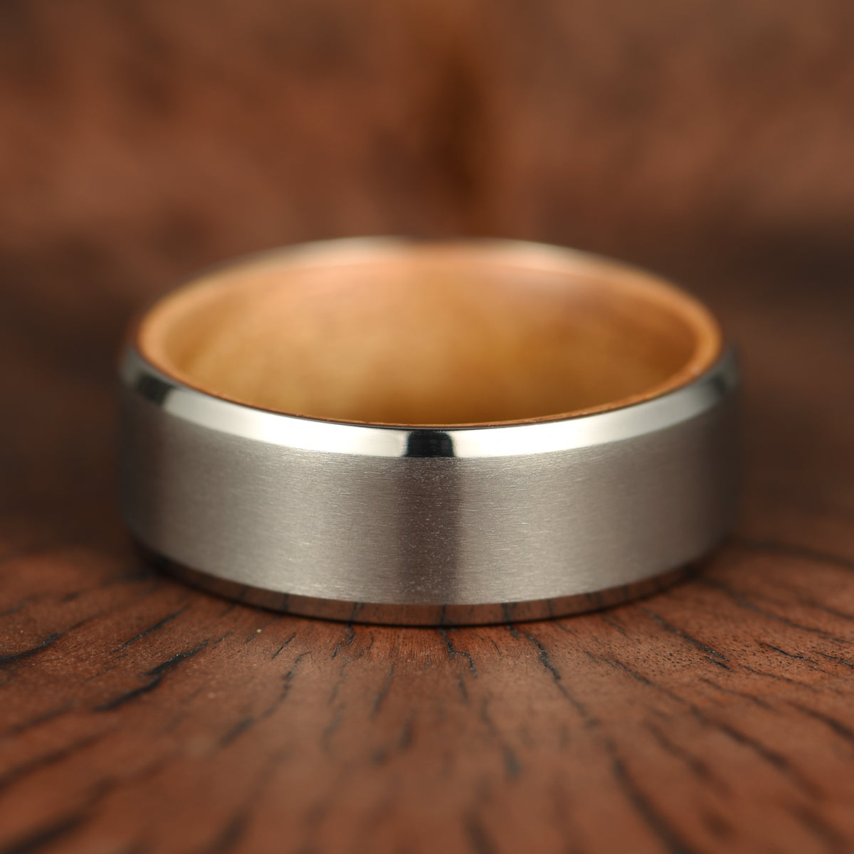 Beveled Titanium Koa Wood Men's Wedding Band 8MM - PRISTINE RINGS