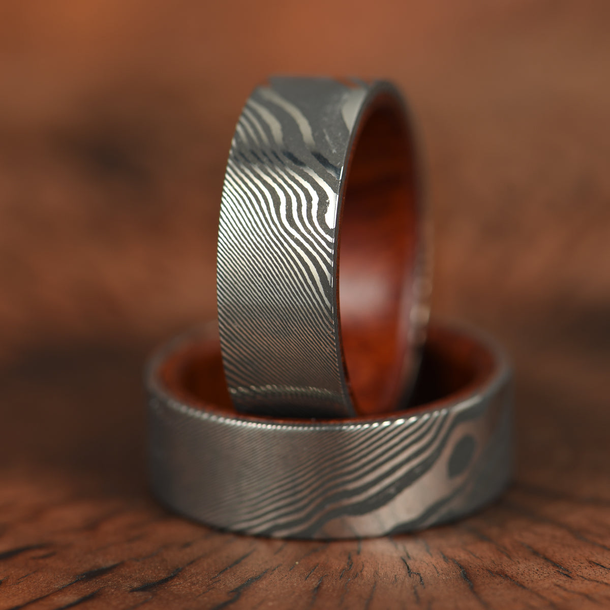 Damascus Steel Cocobolo Men's Wedding Band 8MM