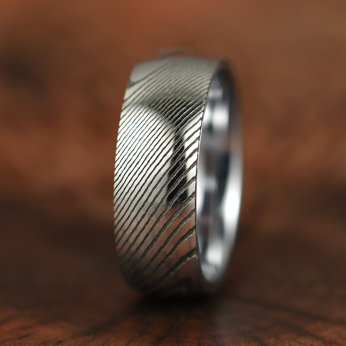 Damascus Steel Glossy Tungsten Men's Wedding Band 8MM
