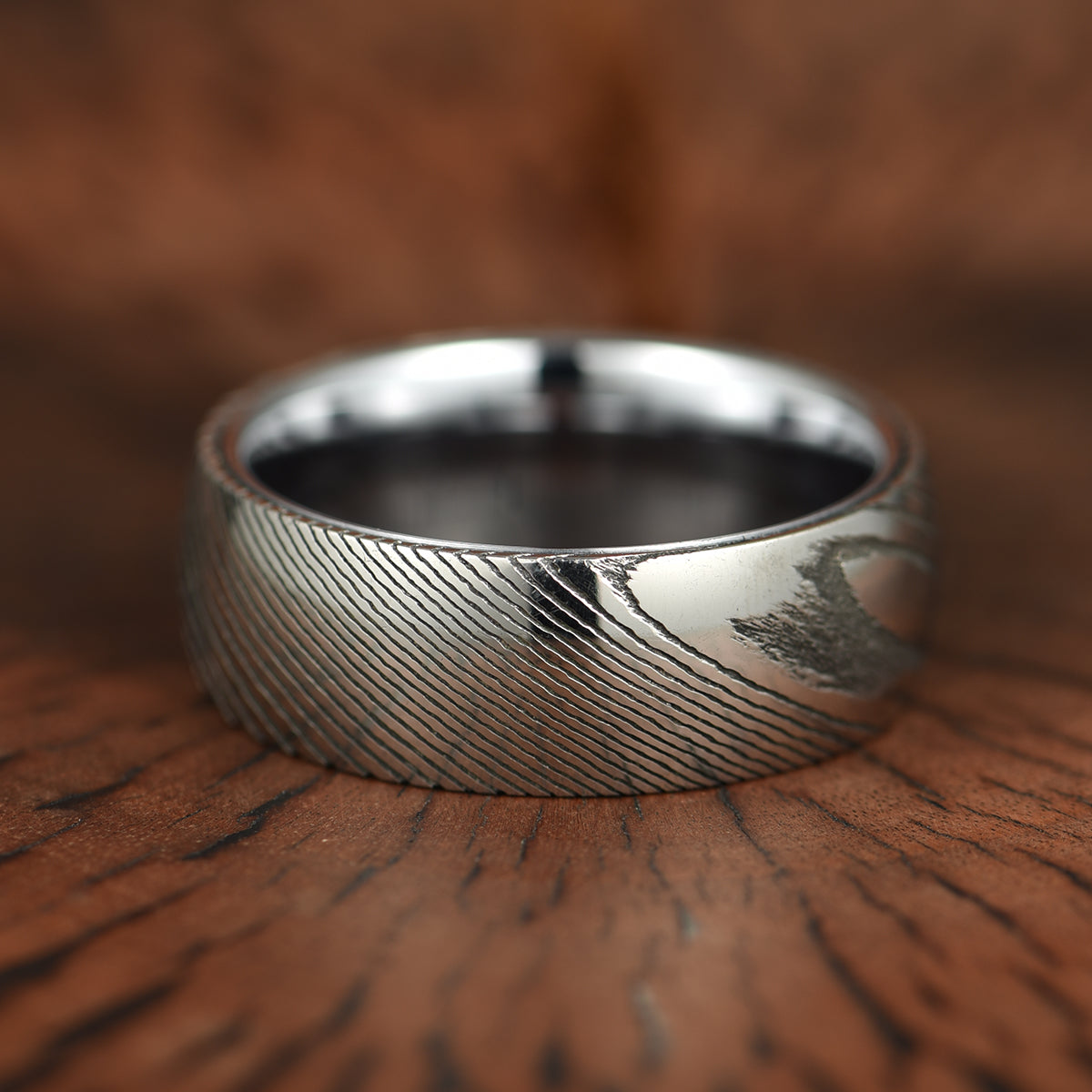 Damascus Steel Glossy Tungsten Men's Wedding Band 8MM