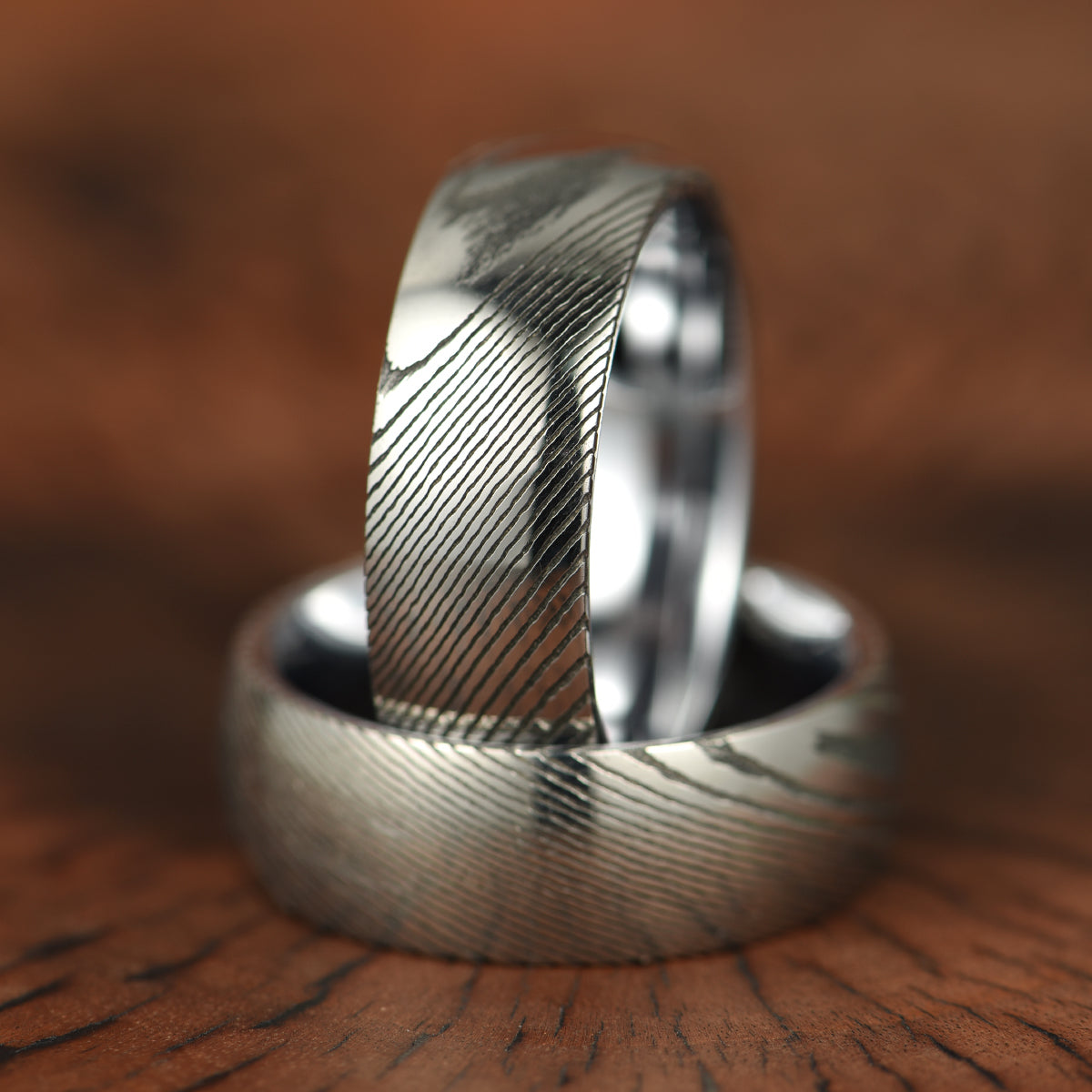 Damascus Steel Glossy Tungsten Men's Wedding Band 8MM