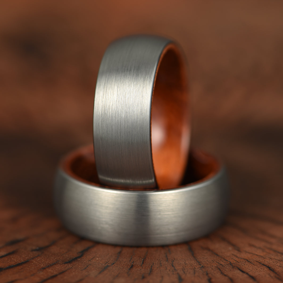 Matte Grey Rounded Titanium Rose Wood Men's Wedding Band 8MM