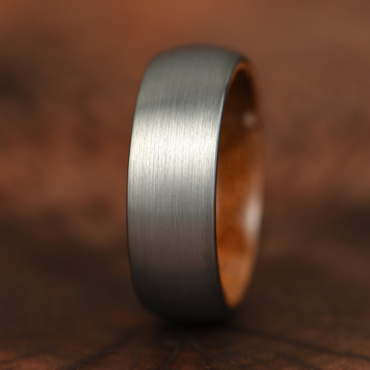 Matte Grey Flat Titanium Koa Wood Men's Wedding Band 8MM - PRISTINE RINGS