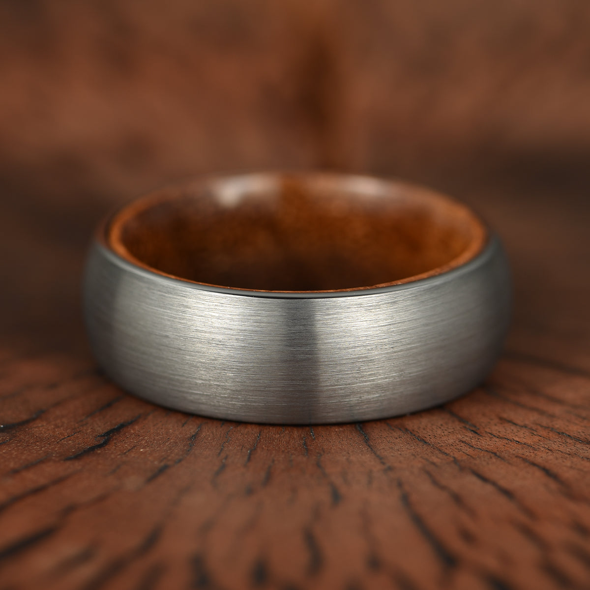 Matte Grey Flat Titanium Koa Wood Men's Wedding Band 8MM - PRISTINE RINGS