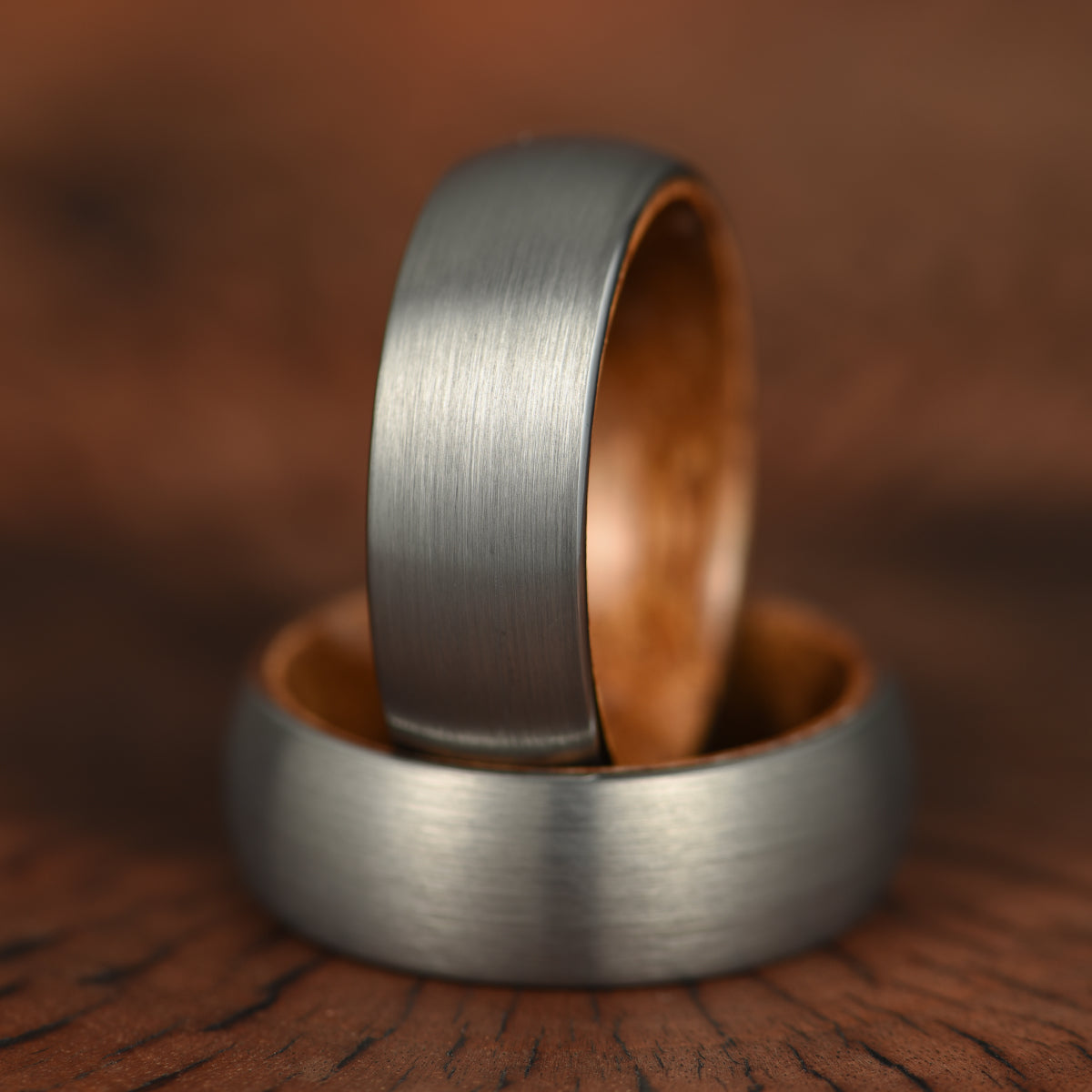 Matte Grey Flat Titanium Koa Wood Men's Wedding Band 8MM - PRISTINE RINGS